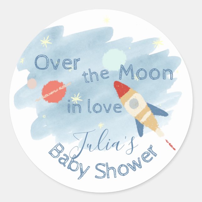 Space Baby Dusche über dem Mond Runder Aufkleber (Vorderseite)