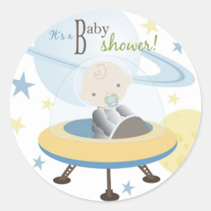Space Baby Einladungsaufkleber Runder Aufkleber