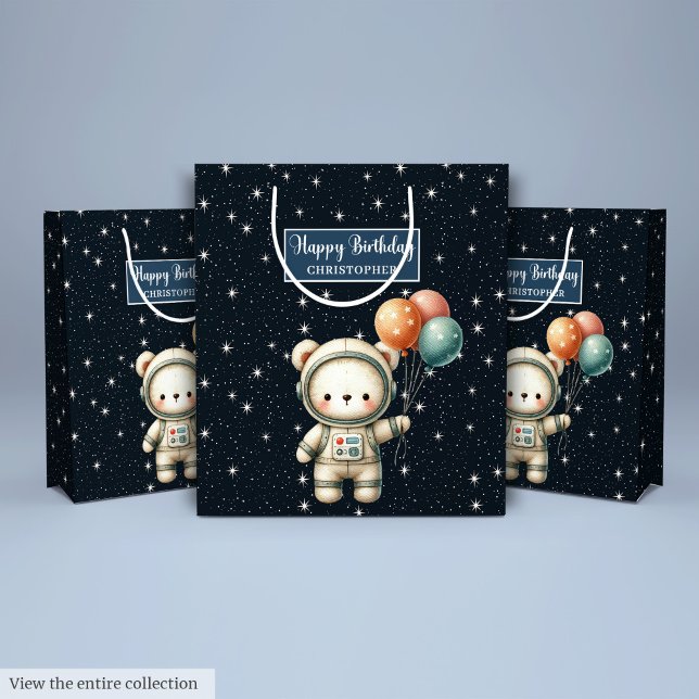 Space Bear Party Geschenktasche für Kleiner Geburt Mittlere Geschenktüte (Space Bear Party Gift Bag for Little Birthday Boy)