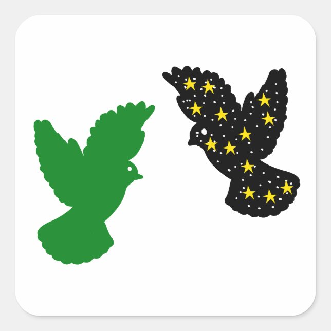 Space Bird & Green Bird Quadratischer Aufkleber (Vorderseite)