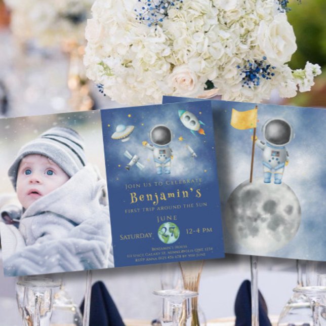 Space Birthday Astronaut Bocket Stars Party in Einladung (Von Creator hochgeladen)