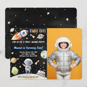 Space Birthday Foto Einladungen