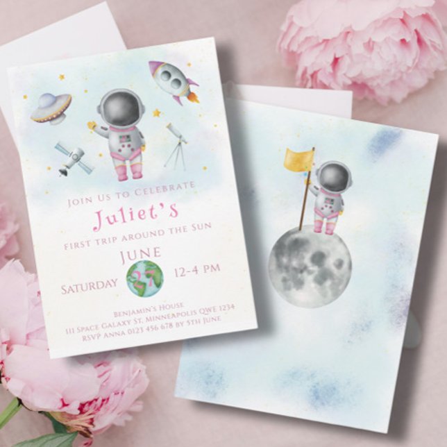Space Birthday Girl Astronaut Raketen Sterne Party Einladung (Von Creator hochgeladen)
