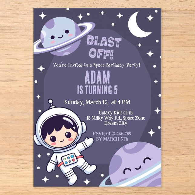 Space Birthday Party Invitation | Galaxy Astronaut (Recto)