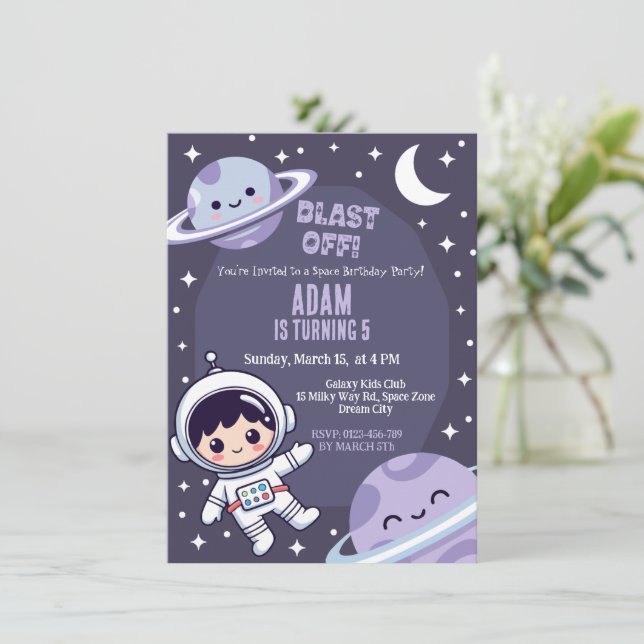 Space Birthday Party Invitation | Galaxy Astronaut (Debout devant)