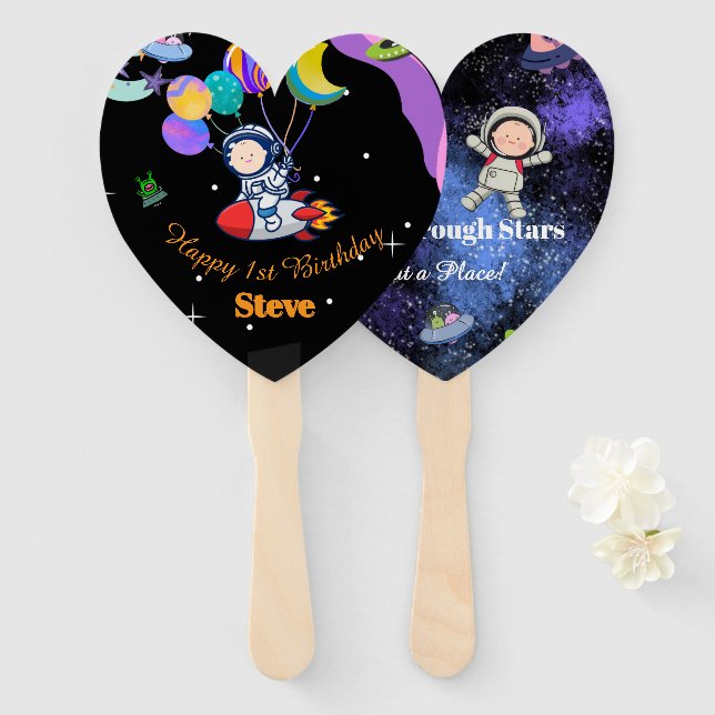 Space Birthday Party Theme Fächer (Vorne und Hinten)