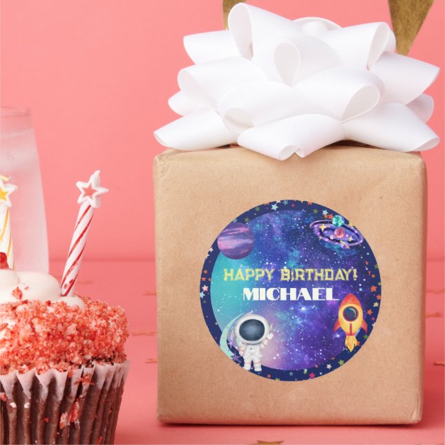 Space Birthday Runder Aufkleber (Party)