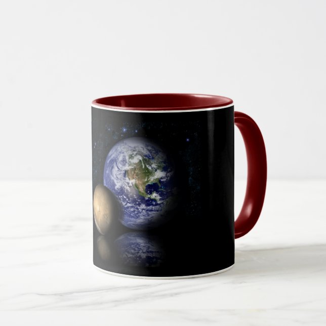Space Black Blue Mars Earth Foto Collage Tasse (VorderseiteRechts)