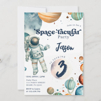 Space Boy Astronaut Blue Birthday Einladung