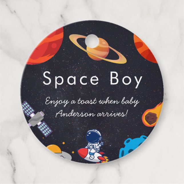 Space Boy Planets Niedlich Astronaut Baby Dusche Geschenkanhänger (Vorderseite)