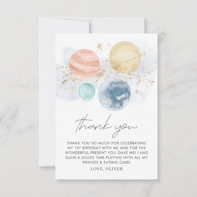 Space Boys zum Geburtstag Flat Danke Karte (Vorderseite)