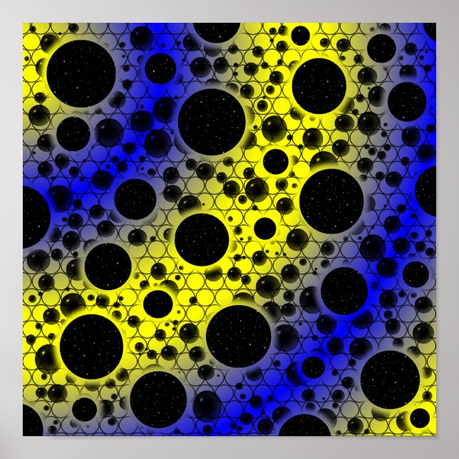 Space Bubble Spots - Gelb/Blau Poster (Vorne)