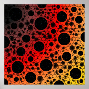 Space Bubble Spots - Schwarz/Rot/Gold Poster