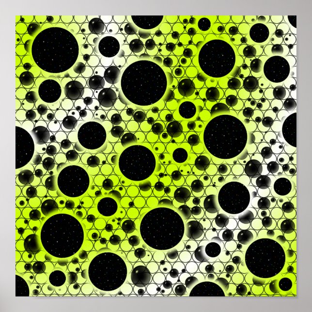 Space Bubble Spots - White/Lime Yellow Poster (Vorne)