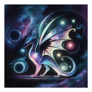 Space Butterfly Dragon Poster