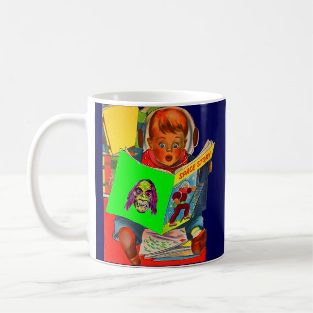 Space cadet Junge lese sci fi book Kaffeetasse (Links)