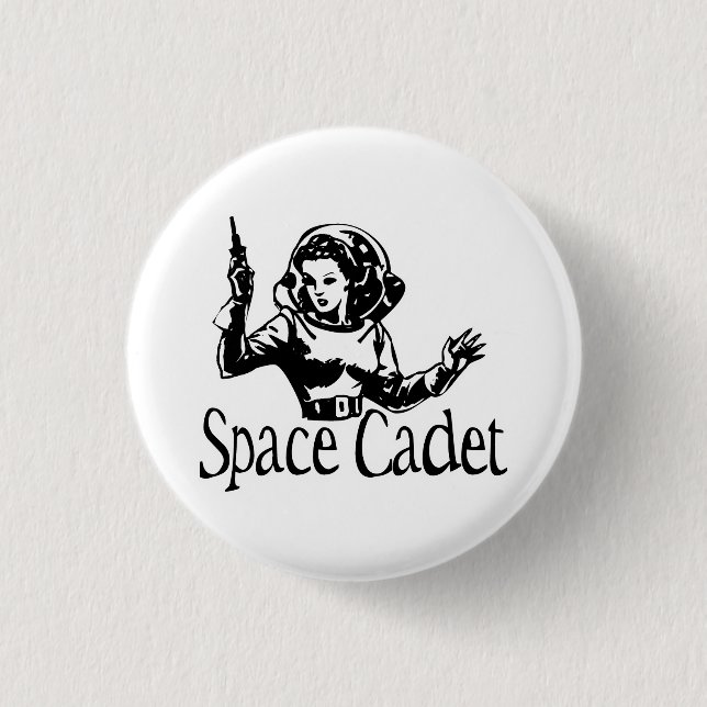Space Cadet Schwarz und Weiß Button (Vorderseite)