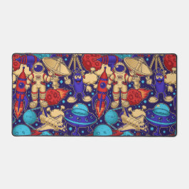 Space Cartoon Astronaut Alien Shuttle Rocket Moon Schreibtischunterlage