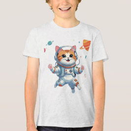 Space Cat Astronaut T-Shirt – Funny Cosmic Kitty Tri-Blend Shirt