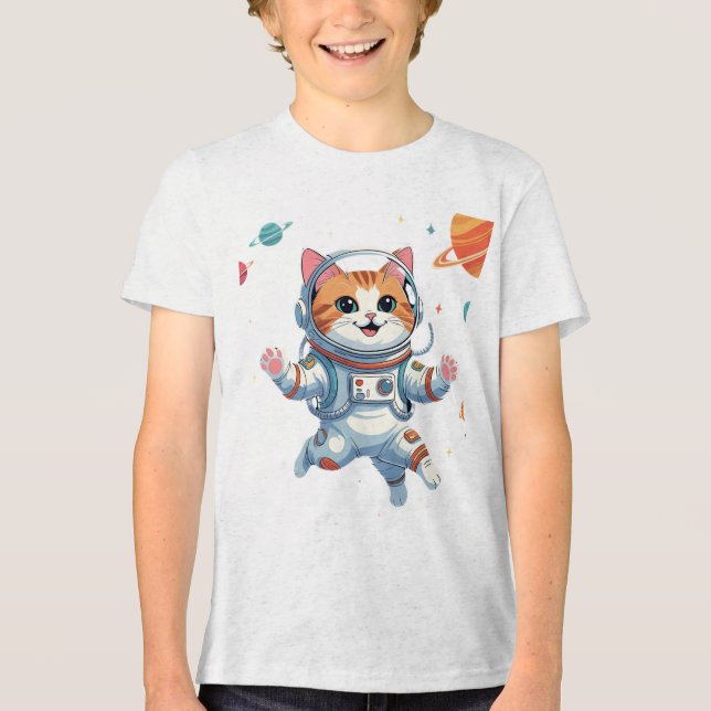 Space Cat Astronaut T-Shirt – Funny Cosmic Kitty  Tri-Blend Shirt (Vorderseite)