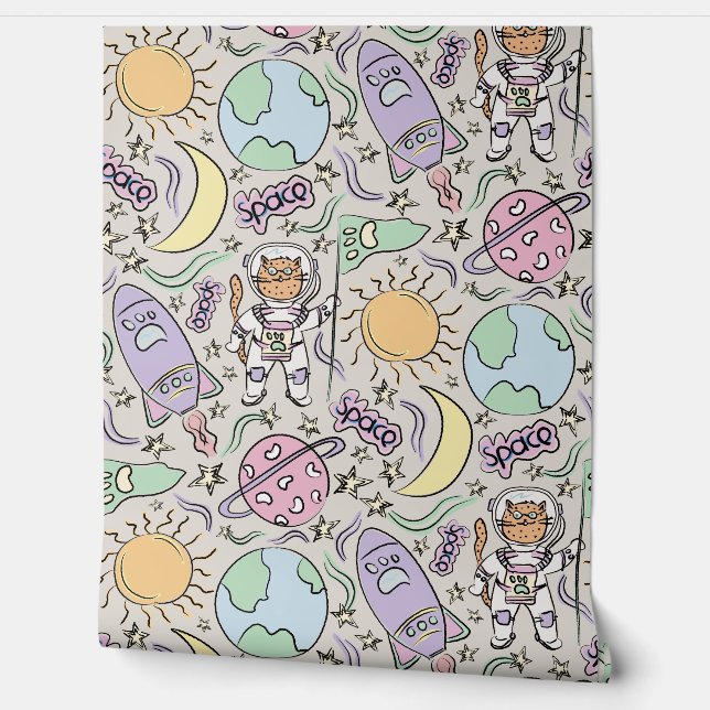Space Cat - Cat Doodles - Astronaut Animals Tapete (Abrollen)