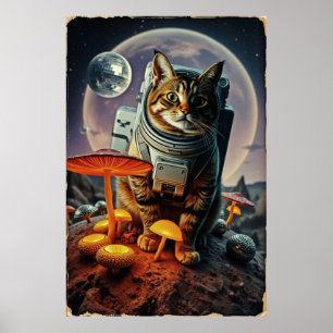 Space Cat Funk auf einer Moonlit Pilzreise Poster