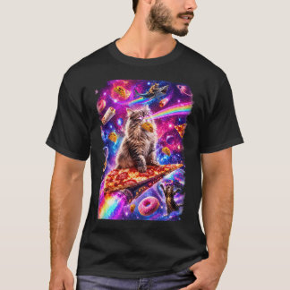 Space Cat Galaxy Pizza Laser T-Shirt