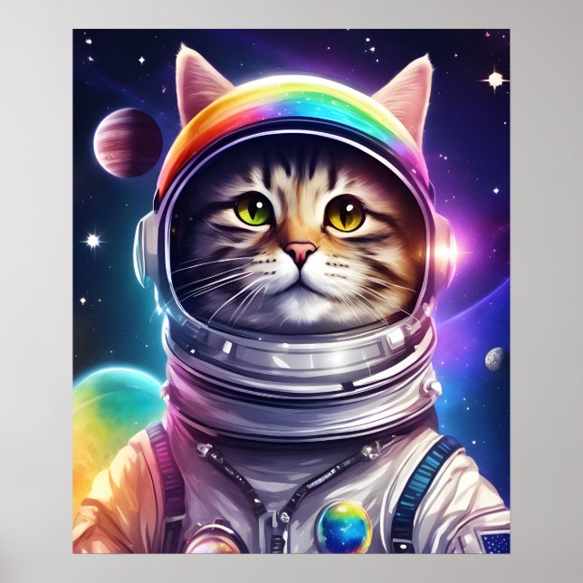 Space Cat Illustration Art, Astronaut Cat Digital Poster (Vorne)