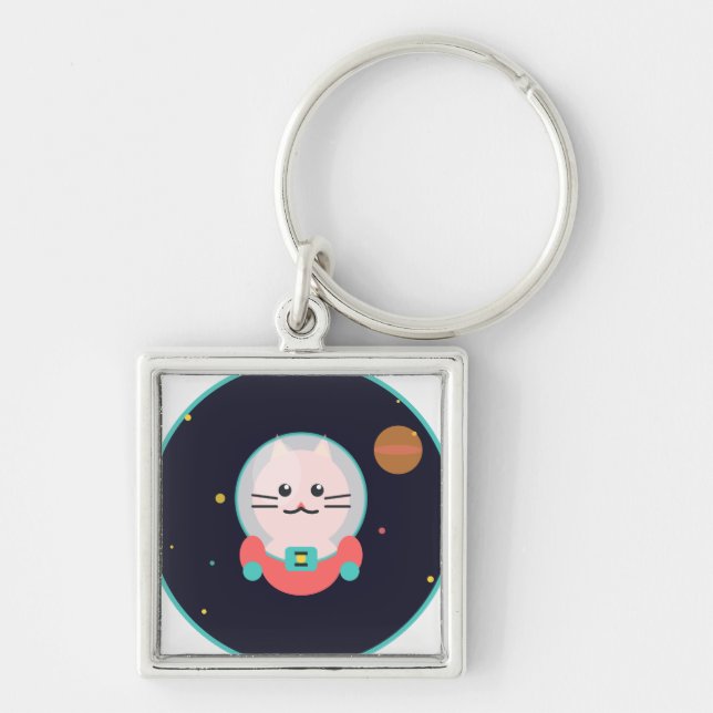 Space Cat Keychain Schlüsselanhänger (Vorne)