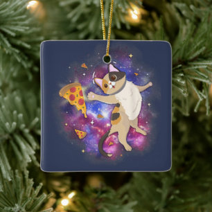 Space Cat Kitten Astronaut Funny Pizza Mars Alien Keramikornament