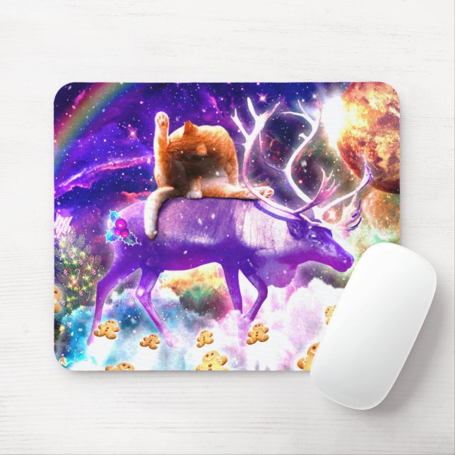 Space cat licking itself mousepad (Mit Mouse)