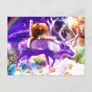 Space cat licking itself postkarte