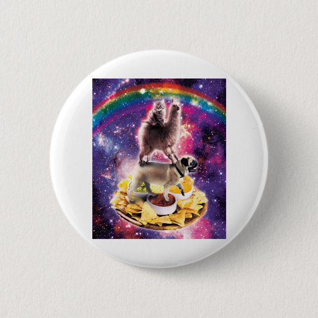 Space Cat Llama Mops Rivellino Button (Vorderseite)