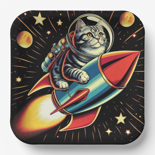 Space Cat Papier Teller! Pappteller (Vorderseite)