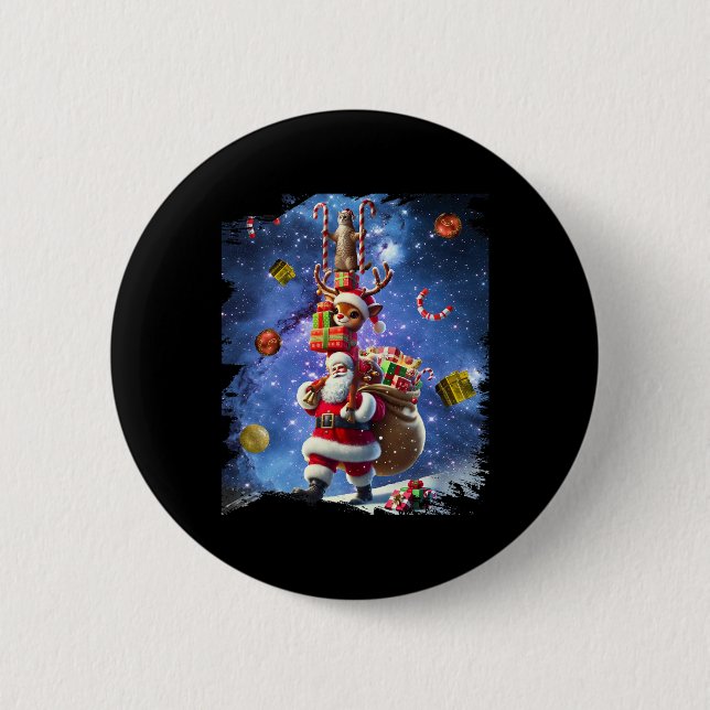 Space Cat Rentier und Weihnachten Button (Vorderseite)