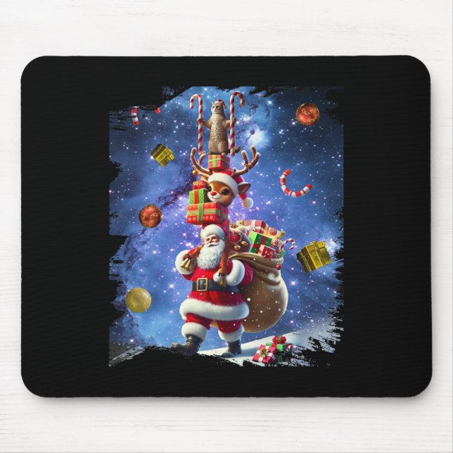 Space Cat Rentier und Weihnachten Mousepad (Vorne)
