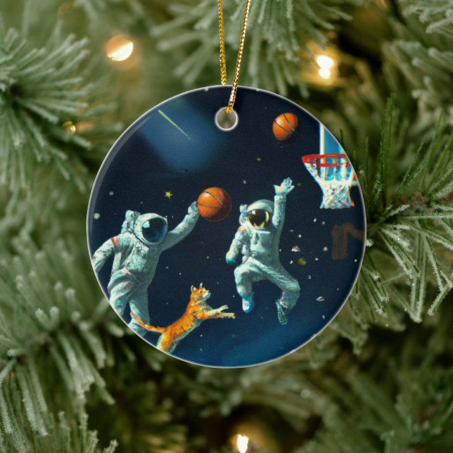 Space Cats Astronauten spielen Basketball Weihnach Keramik Ornament (Baum)
