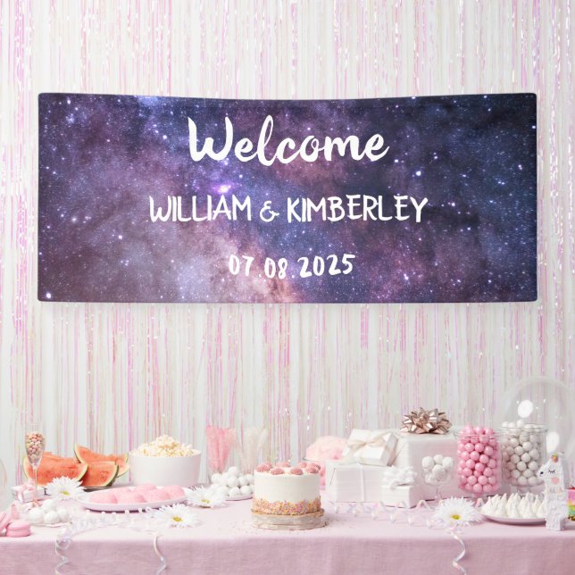 Space Celestial Sky Galaxy Nebula Elegante Hochzei Banner (Party)