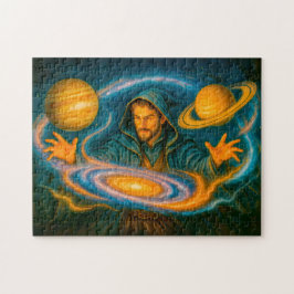 Space-controlling mage in cosmic oil painting