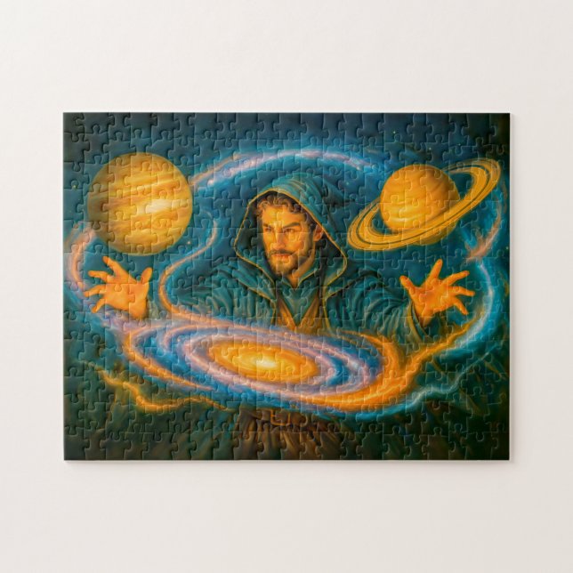 Space-controlling mage in cosmic oil painting (Horizontal)