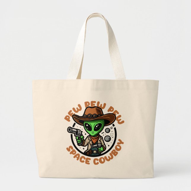 Space Cowboy Funny Alien Jumbo Stoffbeutel (Vorne)