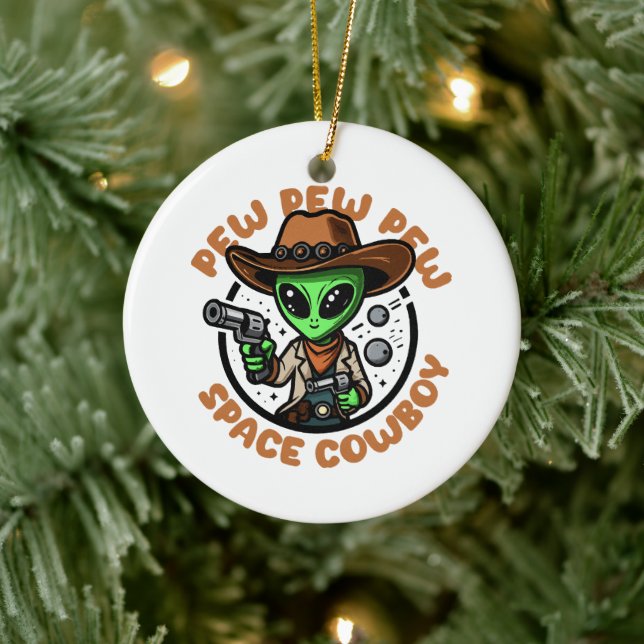 Space Cowboy Funny Alien Keramik Ornament (Baum)