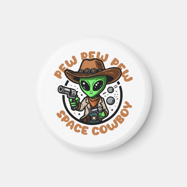 Space Cowboy Funny Alien Magnet (Vorne)