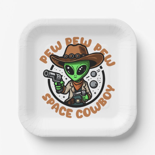 Space Cowboy Funny Alien Pappteller (Vorderseite)