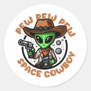 Space Cowboy Funny Alien Runder Aufkleber