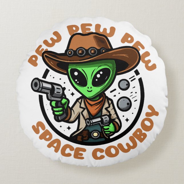 Space Cowboy Funny Alien Rundes Kissen (Vorderseite)