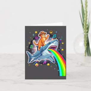 Space Cowboy Katze reitet auf Hai Regenbogen Xel K Karte