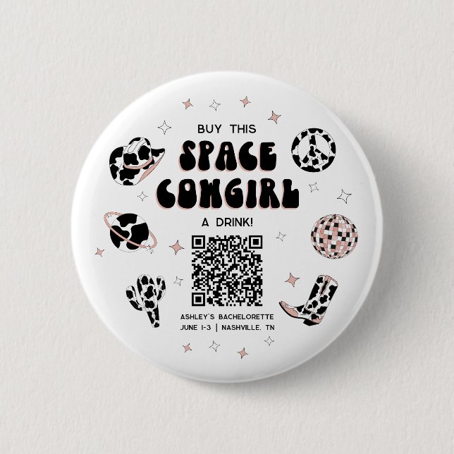 Space Cowgirl Bachelorette kaufen die Braut ein Ge Button (Vorderseite)