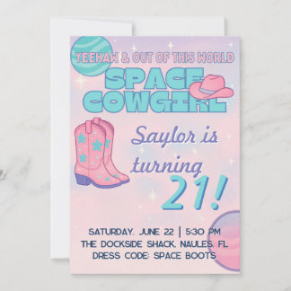 Space Cowgirl Geburtstagseinladung | Pastell Kosmi Einladung