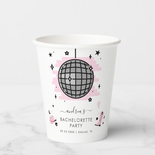 Space Cowgirl Retro Disco Junggeselinnen-Abschied  Pappbecher (Vorderseite)